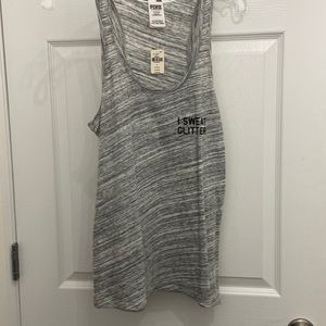 Pink Victoria’s Secret. Grey tank top. Medium. I sweat glitter